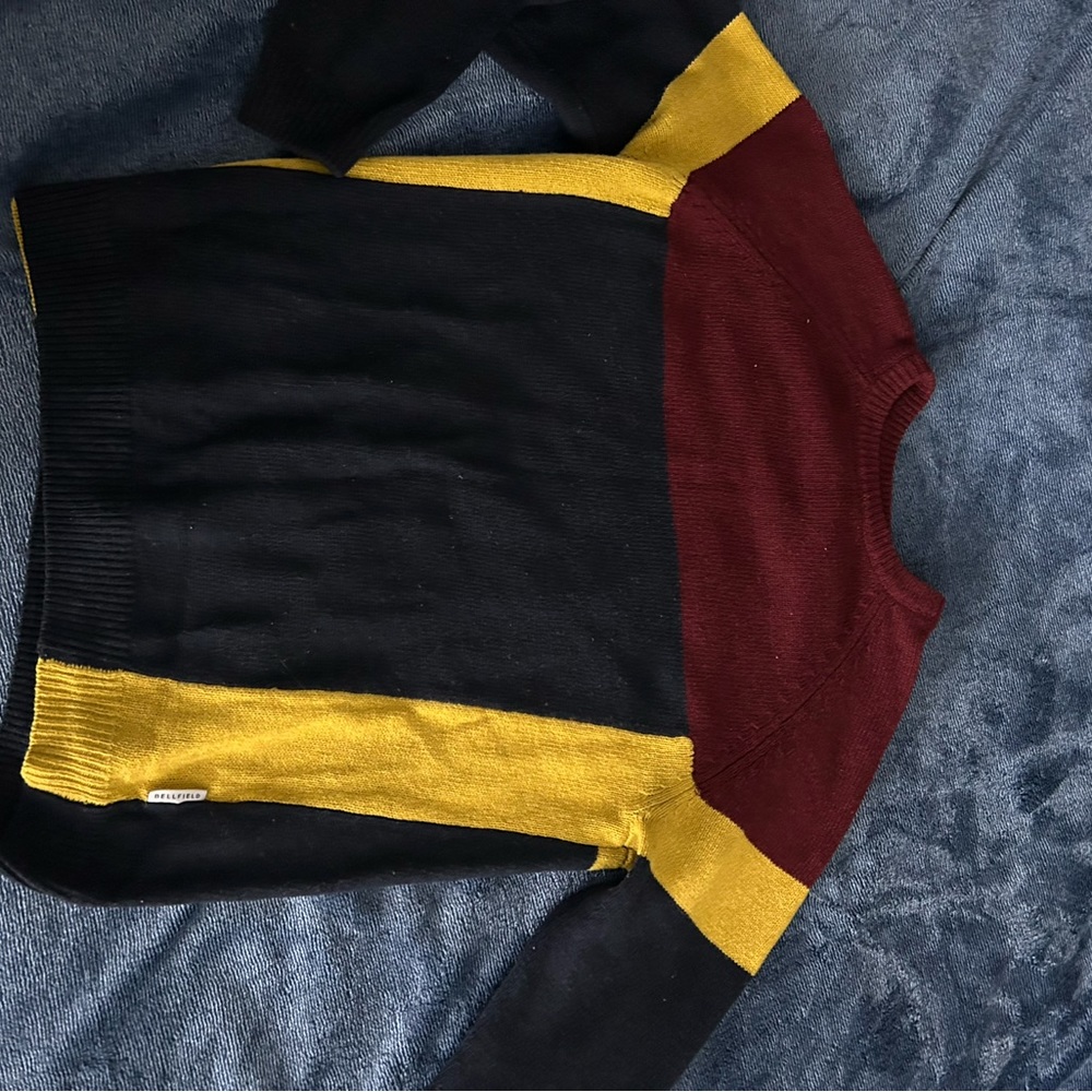 multi-colored large bellfield sweater